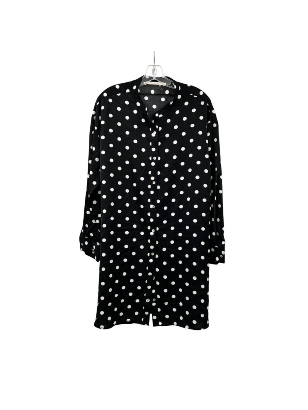 ELLISON Polka Dot Shirt Dress Long Sleeve Black/White Button Up Sz Large Pockets